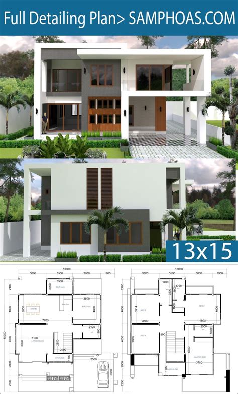 Modern 4 Bedrooms House Plan 13x13m This Villa Is Modeling By Sam 842