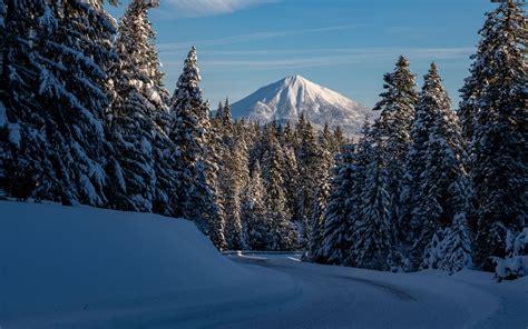 Download Wallpaper 3840x2400 Mountain Trees Snow Winter Road