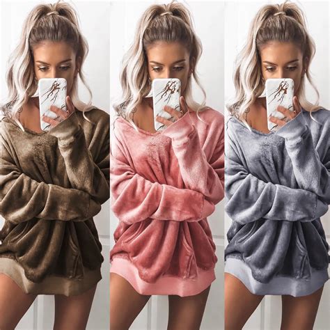 Sexy Women Pullover Velvet Sleep Tops Winter Warm Fashion Sleep Loose Home Sleeping Clothes Cute