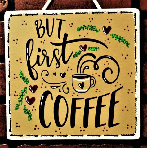 But First Coffee Kitchen Sign Wall Art Hanger Hanging Decor Etsy In