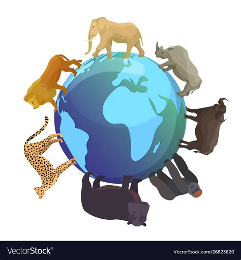 Wild Animals Around Globe Banner Royalty Free Vector Image