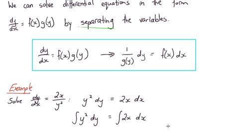 Differential Equations Part Solving Dy Dx F X G Y Youtube