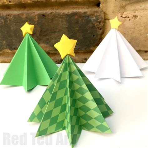 Easy Origami Christmas Tree Diy Red Ted Art Kids Crafts
