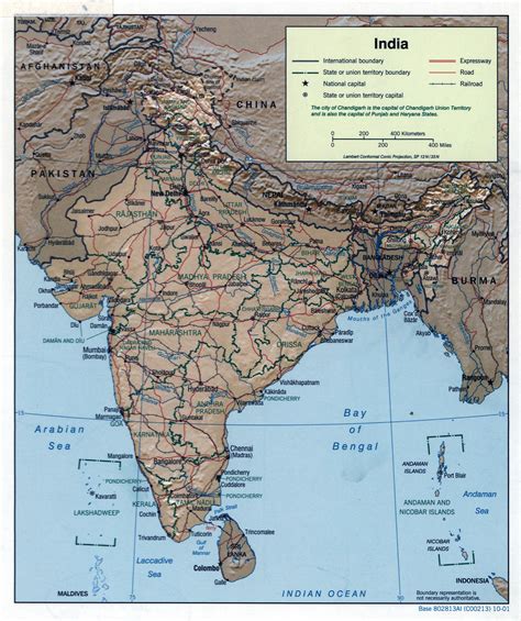 Large Scale Political And Administrative Map Of India With Relief