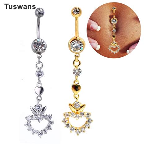 Fashion Goldwhite Color Heart Shaped Surgical Steel Navel Piercing Sexy Dancing Belly Piercing