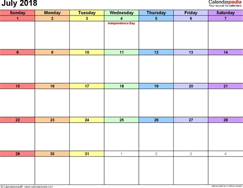 July 2018 Calendars For Word Excel And Pdf
