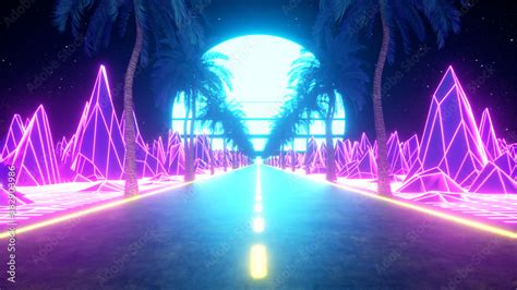 80s Retro Futuristic Sci Fi Retrowave Vj Videogame Landscape Neon