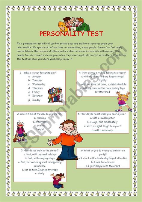 Personality Test Esl Worksheet By Loralay