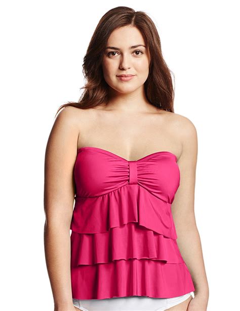 Kenneth Cole Reaction Womens Tiered Ruffle Tankini Top Swimsuit Berry