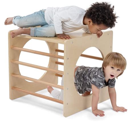 Wooden Toddler Climbing Cube And Tunnel Toddler Climbing Toys Indoor