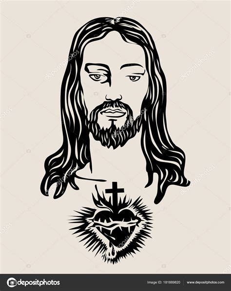 Face Jesus Sacred Heart Sketch Drawing Art Vector Design — Stock Vector © Sumbajimartinus 181889820