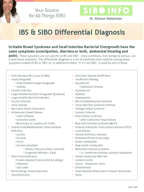 Ibs And Sibo Differential Diagnosis Siebecker Pdf Irritable Bowel
