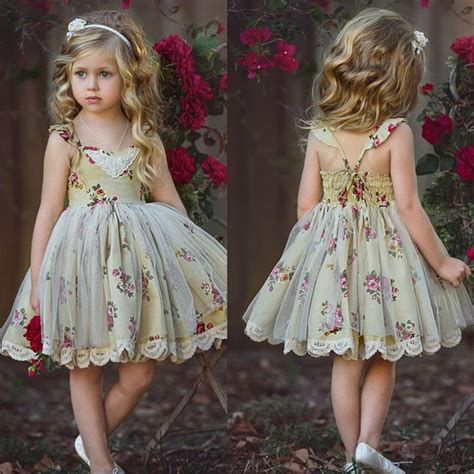 Flower Print Girls Baby Clothes V Neck Cotton Sleeveless Lace Tulle