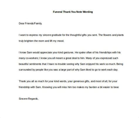 7 Funeral Thank You Notes Free Sample Example Format Download
