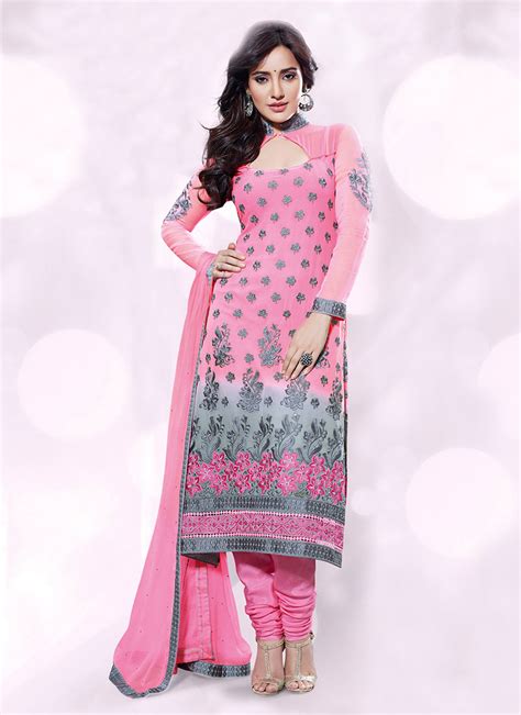 Classic Pink Faux Georgette Churidar Suit