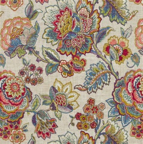 55 Wide Linen Viscose Fabric Floral Jacobean Pattern  