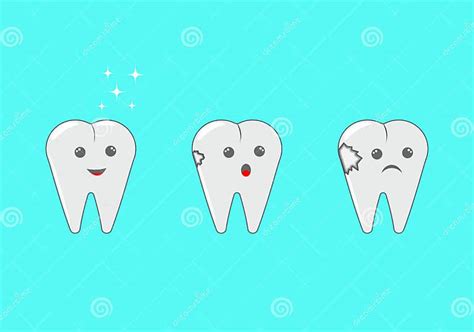 Cartoon Tooth Character Shows The Stages Of Caries Development Dental
