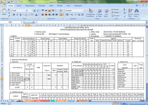 Laporan Bulanan Sd Mi Dan Tk Paud Format Microsoft Excel Edukasi Baru