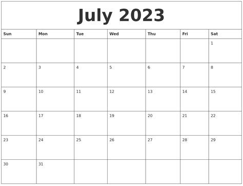 July 2023 Free Calendars To Print
