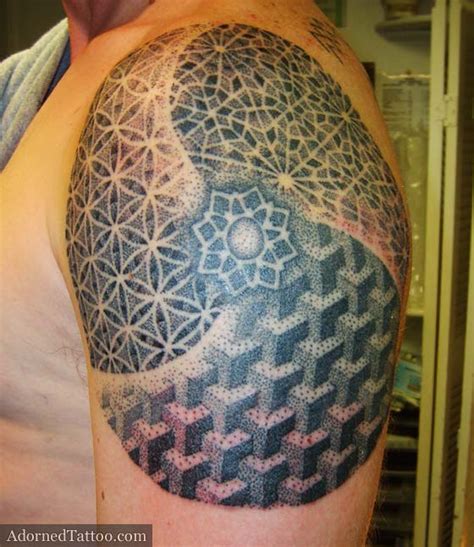 Dotwork Geometric Patterns Shoulder Tattoo Adorned Tattoo