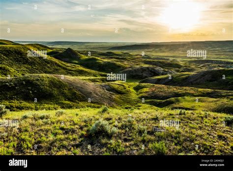 Vast Landscape Stretching To The Horizon At Dusk In Grasslands National