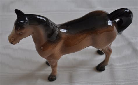 Vintage Porcelain Horse Figurine Brown Bay Gloss Unmarked Etsy
