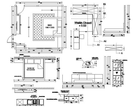 Master Bedroom Section And Plan With Interior Cad Drawing Details Dwg