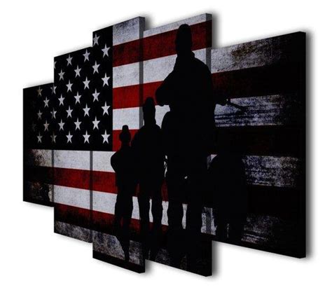 American Flag Soldier Veterans 01 Abstract 5 Panel Canvas Art Wall