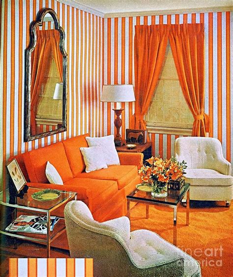 1960 70 Stylish Living Room Advertisement Orange And Stripes Groovy