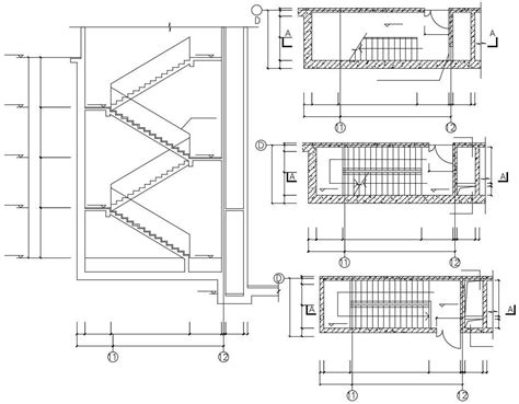 Staircase Plan And Section Design Autocad Drawing Cadbull