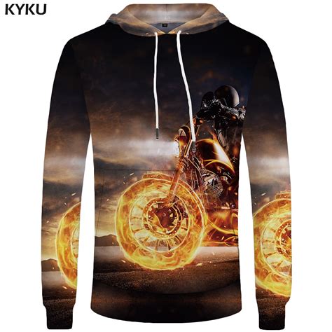 Kyku Character Sweatshirt Men Skull Hoodie Motorcycle Flame 3d Printed