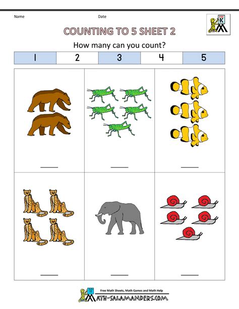 Number Counting Worksheet For Kindergarten
