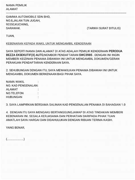 Contoh Surat Wakil Ambil Kereta Surat Rasmi 210319 113111 Pdf