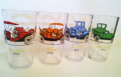 Vintage Hazel Atlas Antique Car Glasses Set Of Four 4