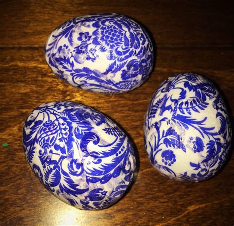 Blue And White Old English Style Decoupaged Easter Eggs Blue And