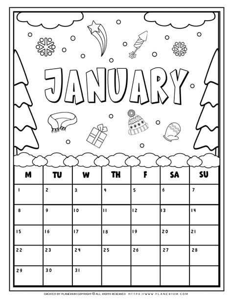 Coloring Calendar January Planerium