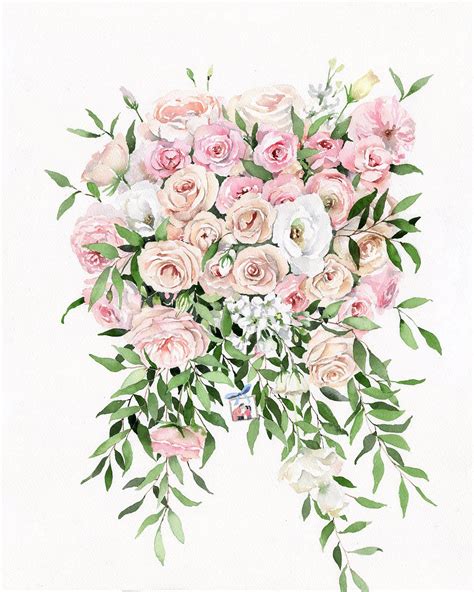 Large Size Custom Bridal Bouquet Painting In Watercolor Etsy