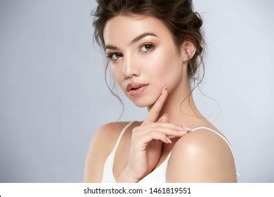 Beauty Portrait Woman Shiny Makeup Glossy Stock Photo
