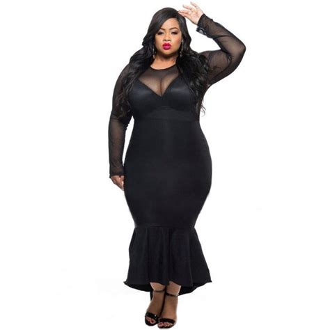 Cfanny Autumn Dress Plus Size Women Black Sheer Mesh Lace Mermaid