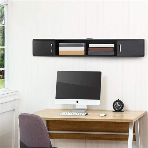 Fitueyes Floating Tv Stand Wall Mounted Tv Shelf With Door Wood Media