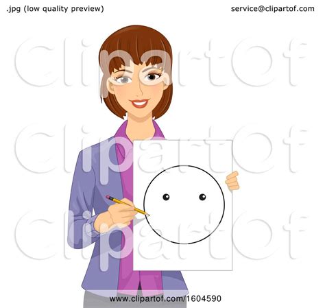 clipart of a brunette white female teacher holding a smiley template royalty free vector
