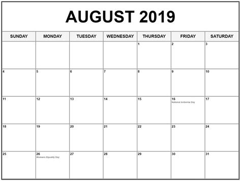 August 2019 Calendar With Holidays Usa Canada August Calendar