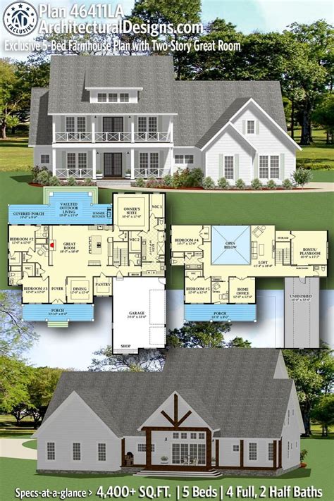 Plan 46411la Exclusive 5 Bed Farmhouse Plan With Two Story Great Room