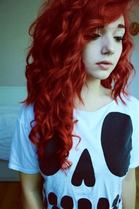 Red Girl Piercing Piercings Grunge Skull Red Hair Long Hair Ginger Emo Hair Dyed Red Hair