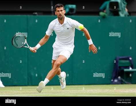 Serbian Tennis Player Novak Djokovic Playing Forehand Shot During 202