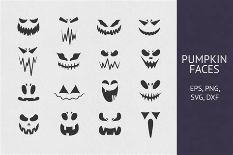 16 Hand Drawn Pumpkin Faces Collection