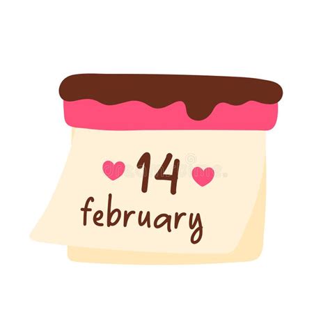Hand Drawn 14 February Valentines Day Calendar Date Clipart Vector