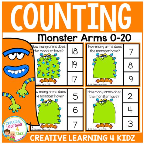 Counting Clip Cards 0 20 Halloween Monster Arms Digital Download