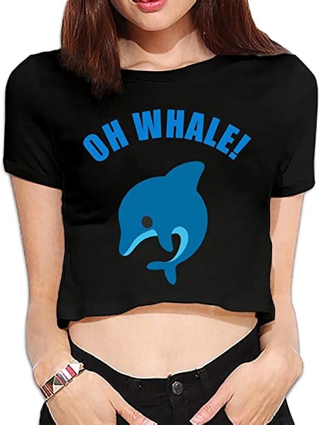Womens Oh Cartoon Whale 100 Cotton Crop Top Shirt Black X Large