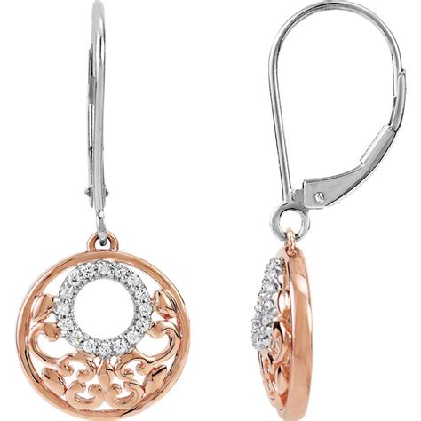 Twinkling round diamonds are set in square shapes featured en pointe in these capricious line earrings for her. 10K Rose 1/8 Carat TW Diamond Lever Back Earrings